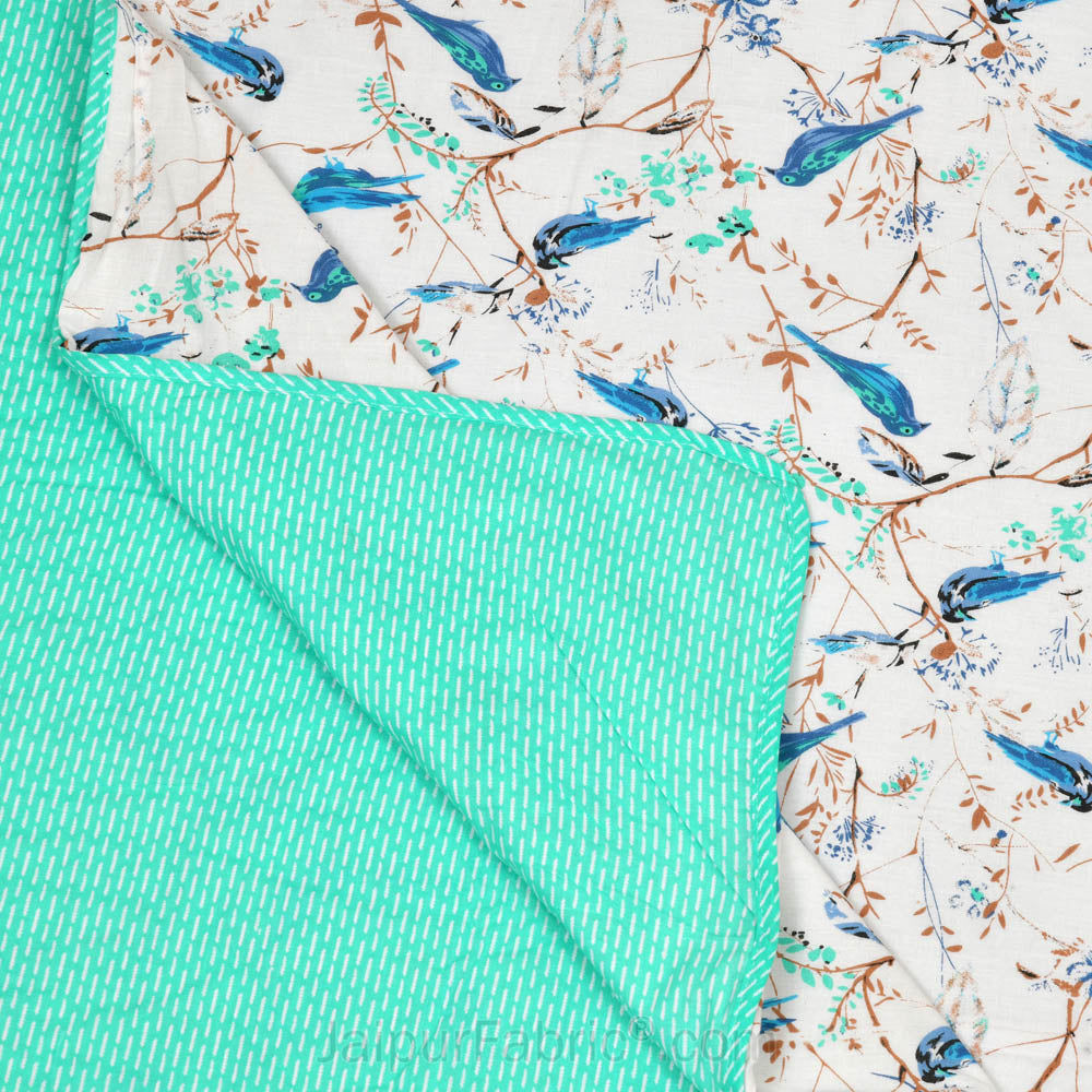 Parakeets Blue Green Double Bed Dohar Blanket